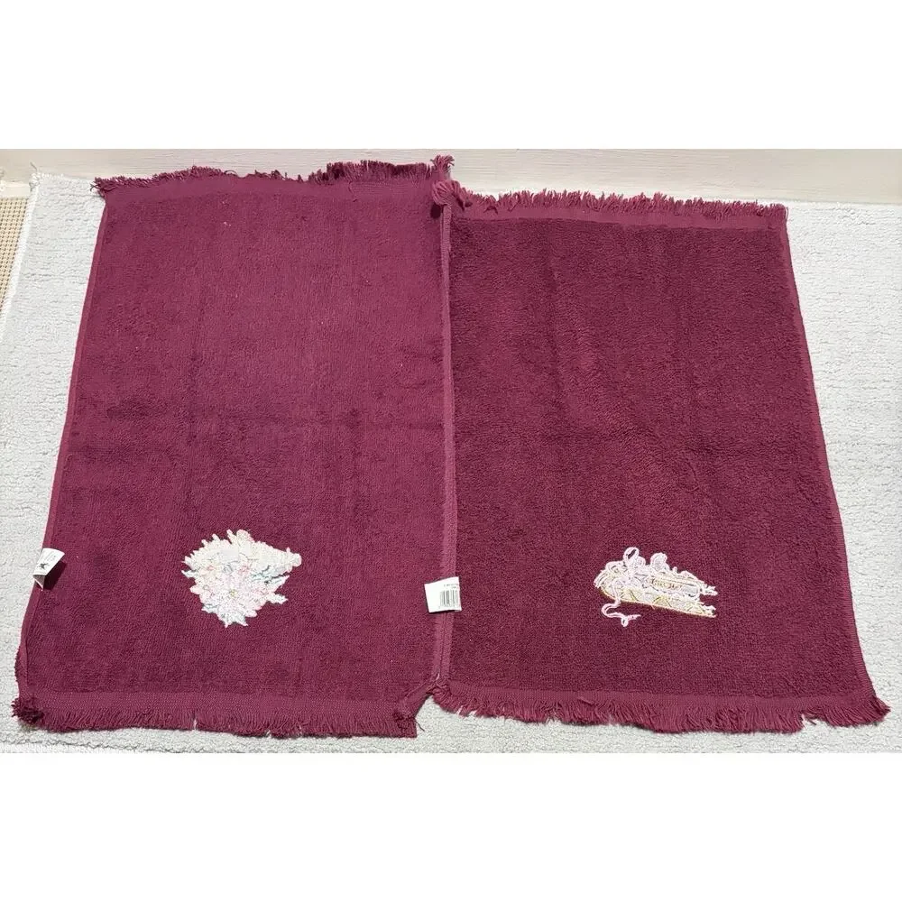 Hand Towel Christmas Lot (5) Satin Embroidered Victorian Saturday Knight Vintage